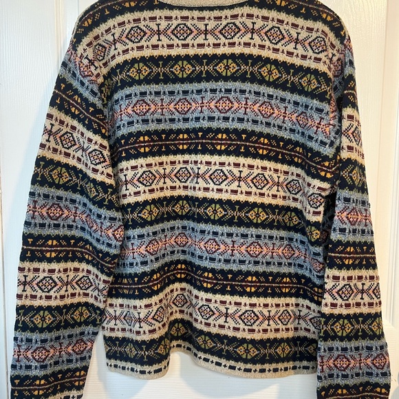 Nordic Fair Isle Smock Neck Sweater Large 100% Cotton - Picture 3 of 9